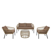 Table Set with 3 Armchairs DKD Home Decor Brown synthetic rattan Steel (... - £746.38 GBP