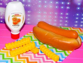 MTC Realistic Hot Dog and Bun French Fries HEB Ketchup Bottle Play Food Lot - £10.15 GBP