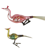 Antique German Blown Glass Clip on Birds with Tails Christmas Ornaments VTG - £56.65 GBP