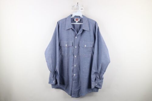 Primary image for Vintage 70s Dickies Mens 16 33 Chambray Collared Work Mechanic Button Shirt USA
