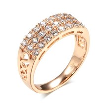 New 585 Rose Gold Ring Women Three Rows Micro-wax Inlay Natural Zircon Hollow Tr - £7.09 GBP