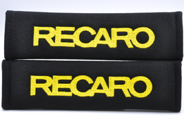 2 pieces (1 PAIR) Recaro Embroidery Seat Belt Cover Pads (Yellow on Blac... - $16.99