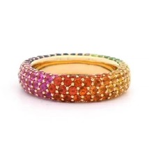 3.50 Ct Created Multicolor Sapphire 14K Yellow Gold Plated Rainbow Eternity Ring - $177.24