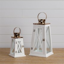 2 Wood  Lanterns with Rose Gold metal  tops in white - SALE image 2