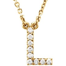 Precious Stars 14K Yellow Gold .08CTW White Diamond Initial L Pendant Necklace - £293.48 GBP