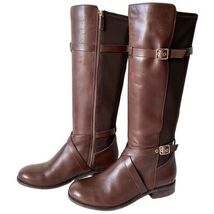 Cole Haan Knee High Riding Boots Brown Leather &amp; Fabric Panel - Women&#39;s ... - $104.45