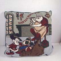 Disney Mickey Mouse Santa's Workshop Christmas Tapestry Pillow throw accent - $32.00