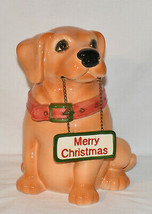 Vintage Yellow Lab Dog Porcelain Cookie Jar Kitchen Canister Dog w Hanging Sign - £43.61 GBP