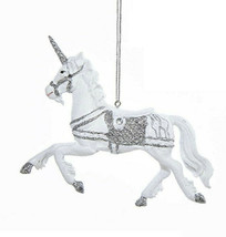 Kurt Adler 4.75&quot; Resin White w/SILVER Glitter Unicorn Christmas Ornament - £7.89 GBP