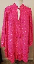 Crown&amp;Ivy Long Sleeve Tassel Peasant Dress Sz-1X Neon Pink with Shiny Gold Dots - £45.07 GBP