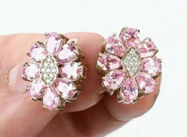 2.50Ct Pear Cut Simulated Pink Sapphire Flower Earrings 14K Yellow Gold Plated - £111.20 GBP