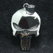 Mens Quality 316L Stainless Steel Solid Retro Punisher Polished Pendant Necklace - £20.59 GBP