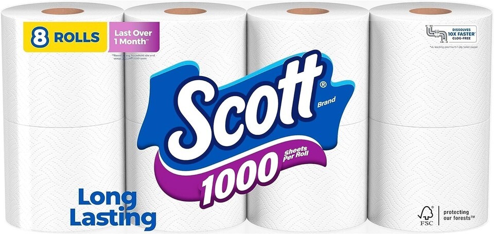Scott 1000 Toilet Paper, 8 Rolls, Septic-Safe, 1-Ply Toilet Tissue - $17.82 Scott 1000 Toilet Paper, 8 Rolls, Septic-Safe, 1-Ply Toilet Tissue - $17.82