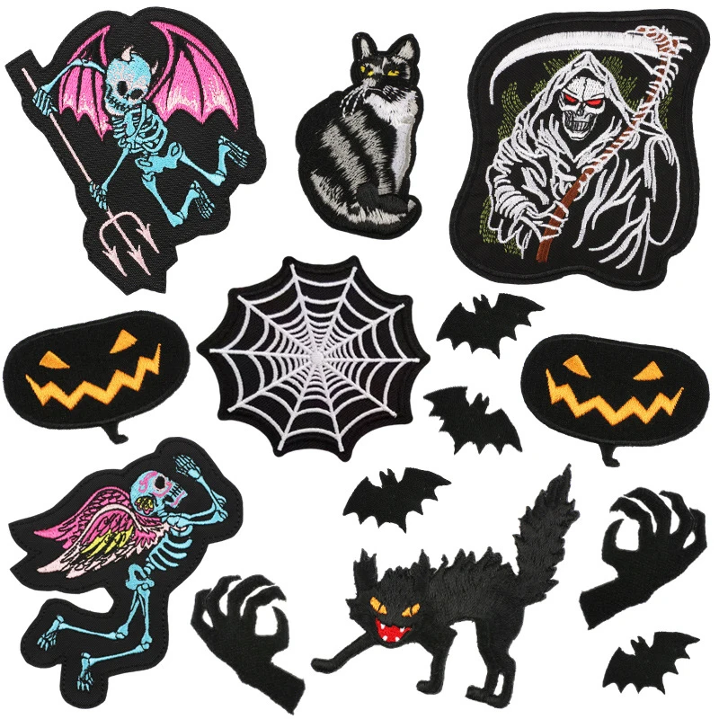 Play Halloween demon Embroidery Cloth Stickers Scary Pumpkin Bat Patch Jeans Coa - £23.25 GBP