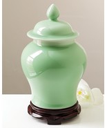 Smithsonian Celadon Green Ceramic Jar and Wooden Stand Free Shipping - $170.94 CAD