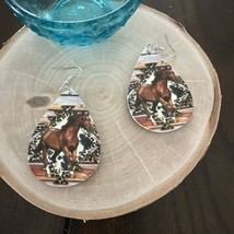 Ready Chic Dangle Western Leopard horse - Double Sided PU Leather Earrings - £4.71 GBP