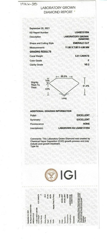 5.51 Carat Cvd Faux Diamonds Grown Emerald Cut Diamond F VS2 Igi Certified-
s... Item image 11