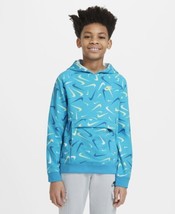 Nike Big Boys Sports Club All Over Print Hoodie,Chlorine Blue/Lime Ice,X... - $44.55