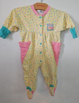 Vintage Gymboree Baby Sleeper Romper 1990s Yellow Teal Pink Flowers Rainbow Tag - $34.63