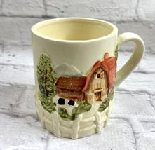 Vintage 3D Coffee Mug Farm Scene Barn Cow Fence  Made in Japan 8 Oz M R ... - $8.91