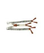 TRAFALGAR Baseball Print  Suspenders Braces  Silk &amp; Tan Leather Trim Tab... - $125.77 CAD