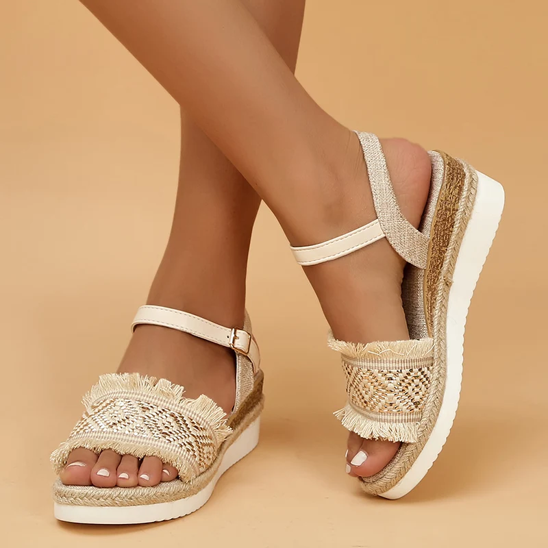 Bohemian Style Printed Wee Sandals for Women  2024 Non Slip Platform Shoes Woman - $56.28