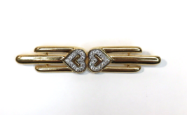 Vintage Monet Signed Gold Tone &amp; Diamante Heart Bar Brooch 1980s Pin - £11.79 GBP