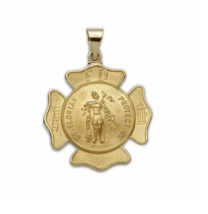 14K Gold Shield St Florian Patron Of Fire Fighters Necklace - £295.07 GBP