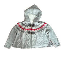 Oshkosh Girls Hooded Fair Isle Cardigan Sweater Toggle Buttons Size 4T Hearts - £10.17 GBP