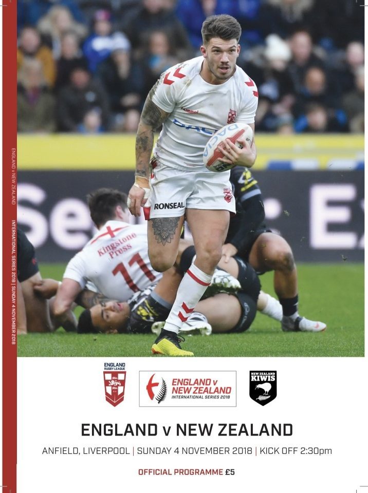 2018 Second Test: England v New Zealand at Anfield rugby league programme - $5.00