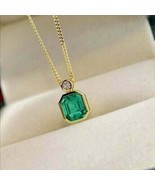 3Ct Asscher Cut CZ Green Emerald &amp; Diamond Solitaire Pendant 14k Yellow ... - £125.19 GBP