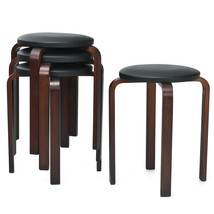 Costway 4 PCS Bentwood Round Stools Stackable Space-Saving Dining Chairs Black - £97.51 GBP