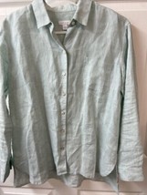 J Jill Loves Linen Blouse Womens Size XS Green Button Up Cuffed Long Sleeves - £24.46 GBP