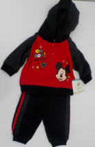 Disney Baby 2PC Set Jacket Pant Newborn Baby &quot;Oh Boy Mickey&quot; Red Black Grey Nwd - £17.37 GBP