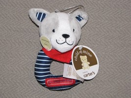 Carters Child Of Mine Stuffed Plush Puppy Dog Ring Rattle Gray All American Baby - £18.19 GBP