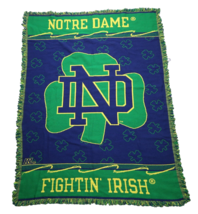 Vintage 90s All Over Print University of Notre Dame Fringed Blanket Thro... - $59.35