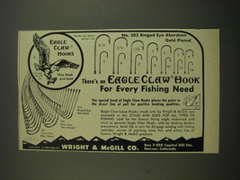 1952 Wright &amp; McGill Eagle Claw Hooks Ad - an Eagle Claw Hook for every need - £14.73 GBP