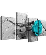 Teal Bathroom Decor - Teal Rose Floral Canvas Wall Art Large Black and W... - £26.34 GBP