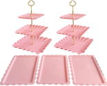 Cupcake Stand Set 5 Pcs - Pink Plastic Dessert Table Display Set, 2X Pin... - $43.45