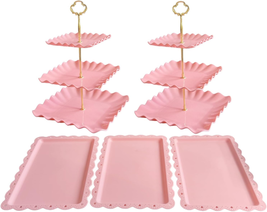 Cupcake Stand Set 5 Pcs - Pink Plastic Dessert Table Display Set, 2X Pink Square - £34.16 GBP