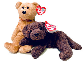 Ty 2000 Collection Vintage Cashew Bear &amp; Fetcher Labrador Dog Beanie Baby Set - £10.17 GBP