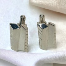 Abstract Geometric Silver Toned Vintage Men’s Cuff Links Suit Professional GQ - £16.38 GBP