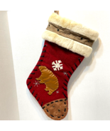 Vintage Christmas Stocking Rustic Cabin Faux Fur Leather Bear Stitching 18&quot; - £12.21 GBP