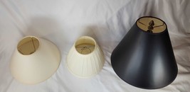 3 Lampshade Lot Small Flat Pleaded White Black 7&quot; to 10&quot; H Good Condition - £12.70 GBP