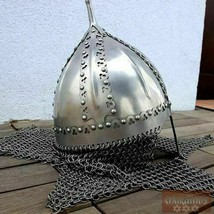 Medieval 18 gauge Steel Norman Viking Helmet Knight With Chainmail Armour Gift - £113.41 GBP