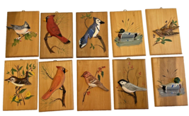 Bird Wood Carved 10 Figurine Plaques Signed Charles L. Smith 1980s Vintage - £68.41 GBP