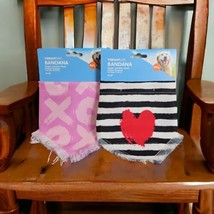 Dog Valentines Bandanas M L Stripes Hearts Slip On Over the Collar (2 Pk) - £6.61 GBP