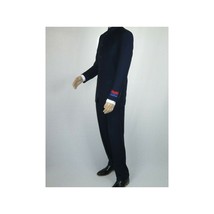 Men Apollo King Banded Collarless suit Mandarin 5 Buttons Wide leg M5-2 Navy image 7