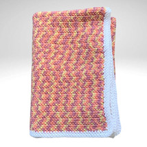 Zigzag Crochet Knit Baby Blanket Crib Nursery Pink Yellow Purple Handmade 48x36” - £15.50 GBP