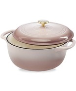 6 Quart Large Pink Beige Off-White Enamel Cast-Iron Dutch Oven Kitchen C... - $201.37 CAD